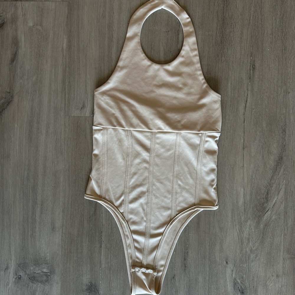 Cream Halter One-Piece Bodysuit